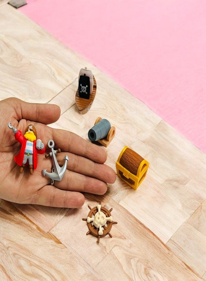 Moira Miniature Pirate Themed Decoration Set, 6 Pieces, Includes Ship Wheel, Treasure Chest, Anchor, Barrel and Figurine - Image 4